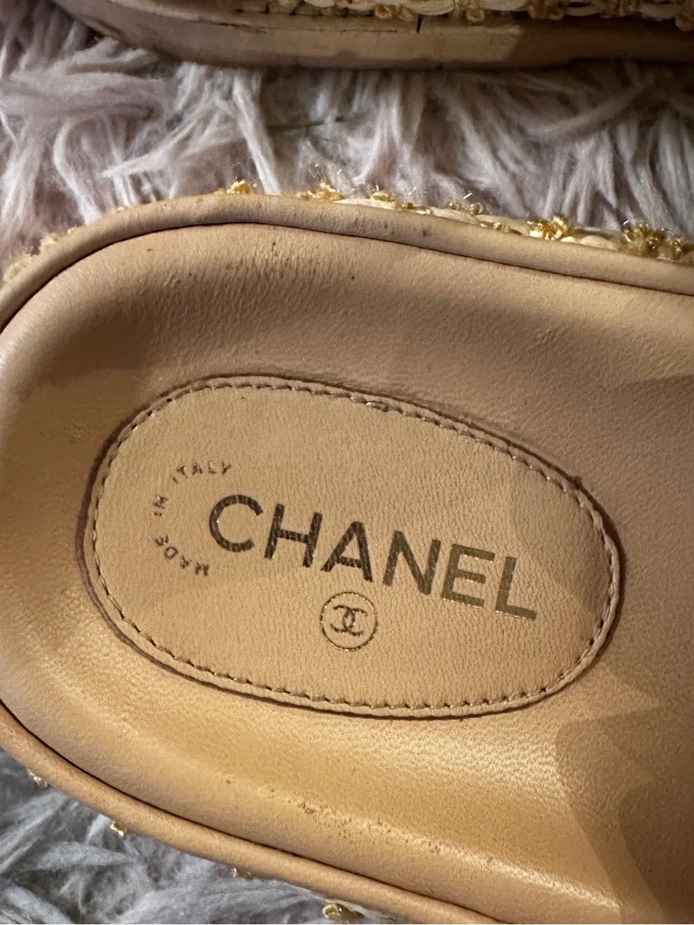 Chanel Authentic Raffia Pearl Velcro Dad Sandals Size 41